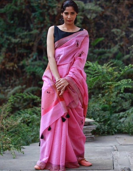 Bellaz Multicolor Handwoven Printed Linen Saree